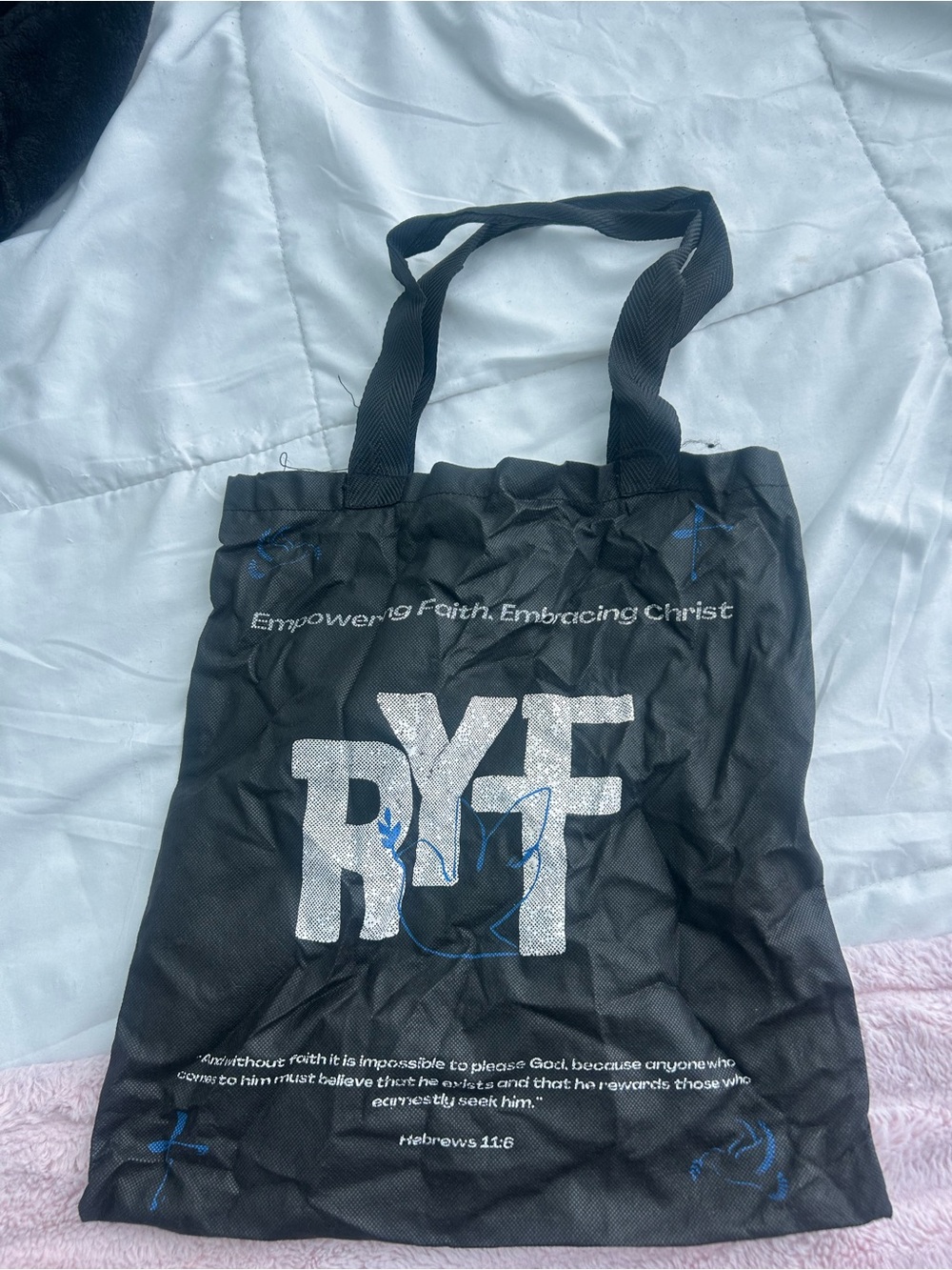 RYF Black Tote Bag with Faith Graphic